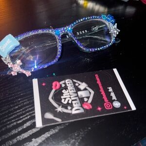 Blue and Silver Sparkle Glasses with Rhinestone Embellishments